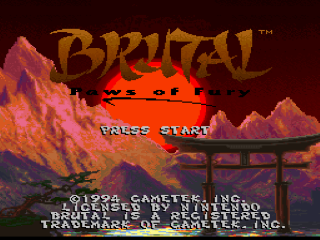 Brutal Paws of Fury title screen for Super Nintendo